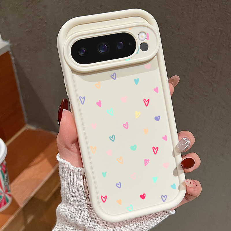 Google Pixel 9 Pro - Kleurrijke Kleine Harten Zachte Case Voor